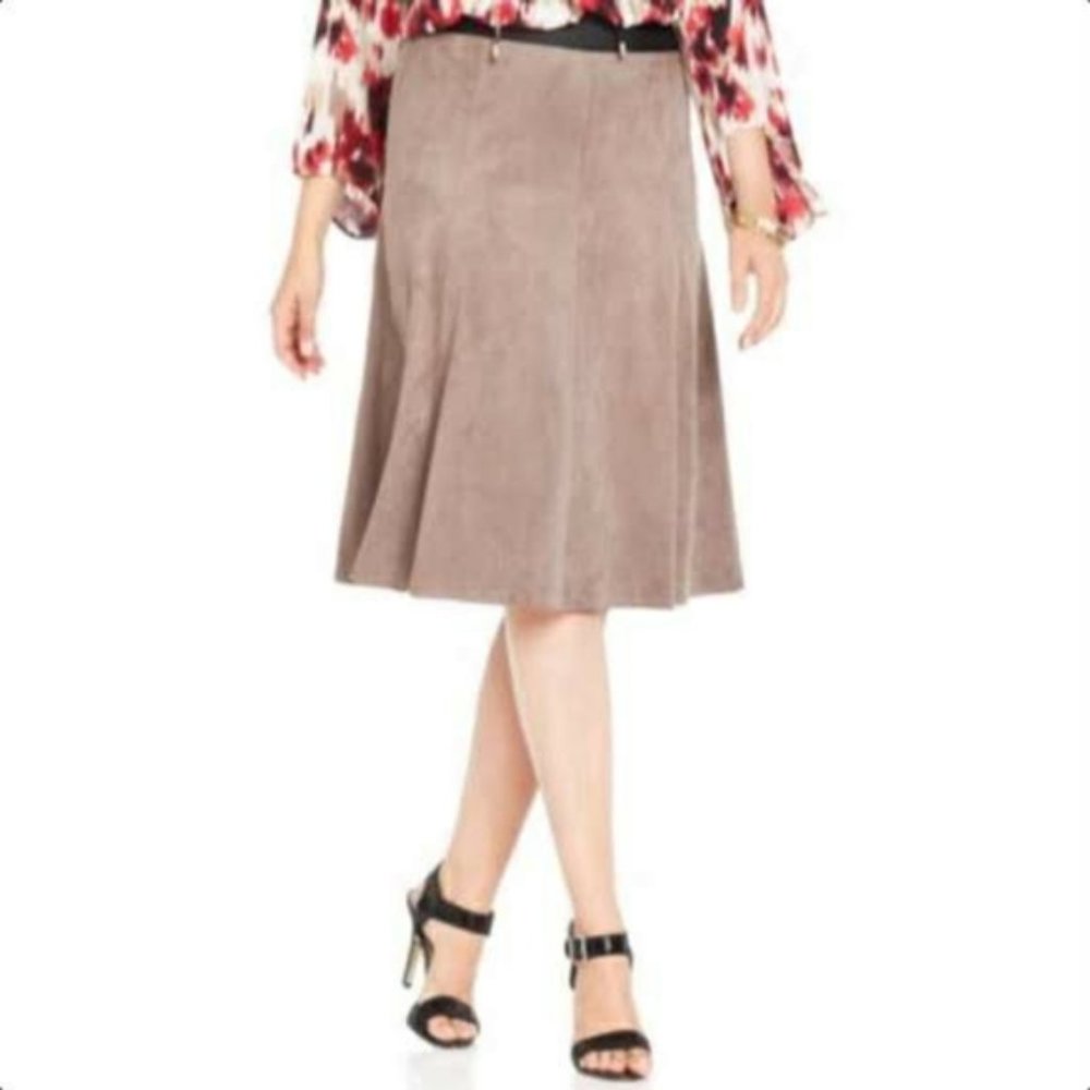 ALFANI Faux Suede A-line Flared Knee Length Skirt NWT